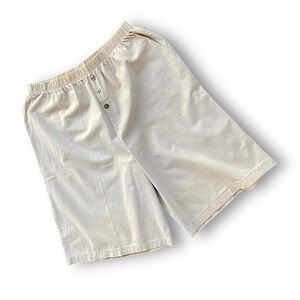 Vintage Cream Elastic-Waist Casual Shorts